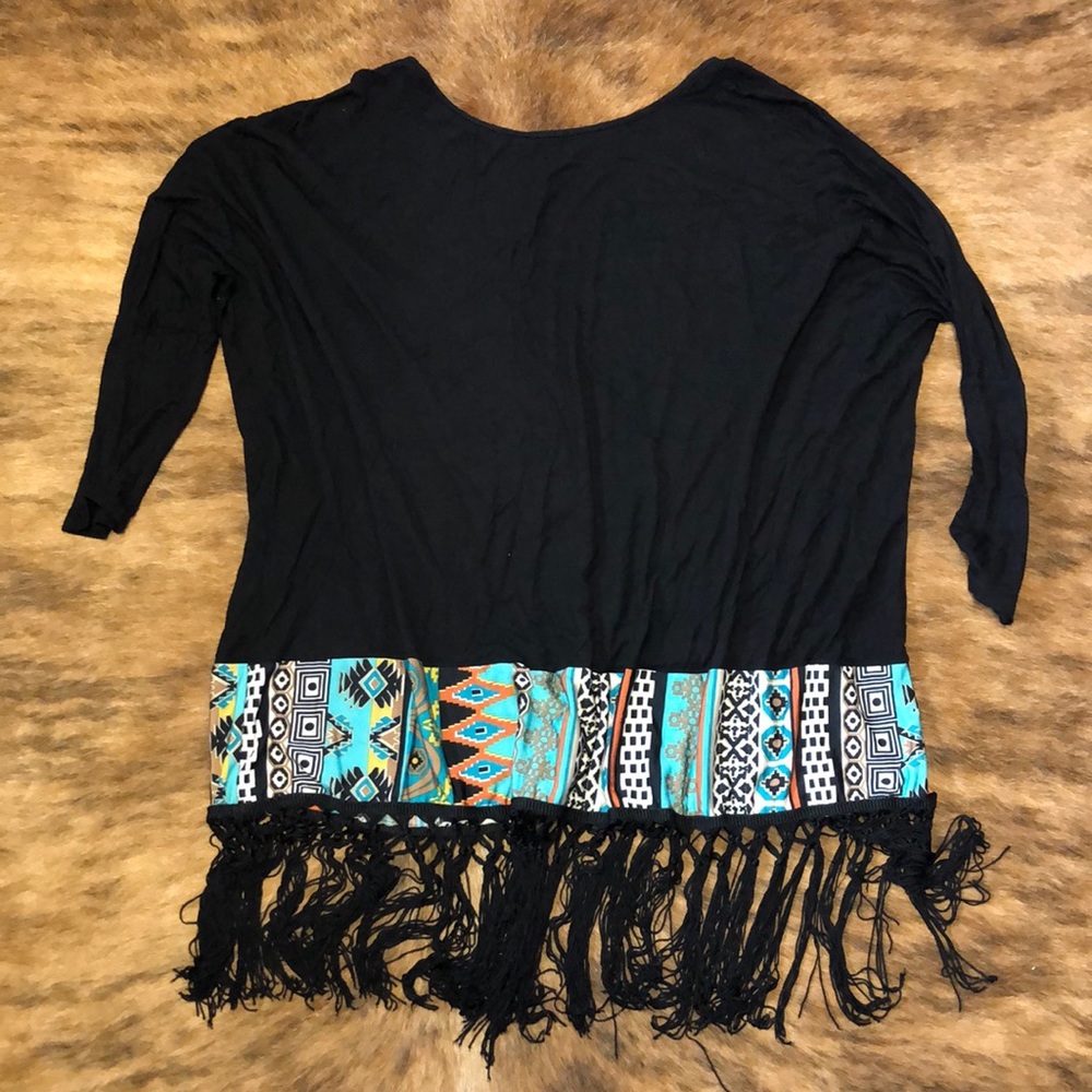 Black fringe Aztec shirt